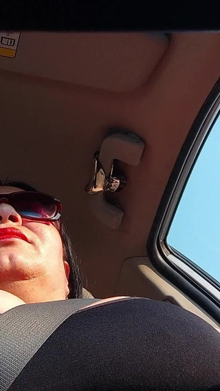 Traveling Stepmom, Solo Fans in Slow Motion, in the Car Big Tits