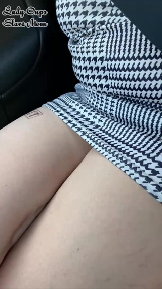 Flashing Boobs in Car in Micro Dress and Slave Collar
