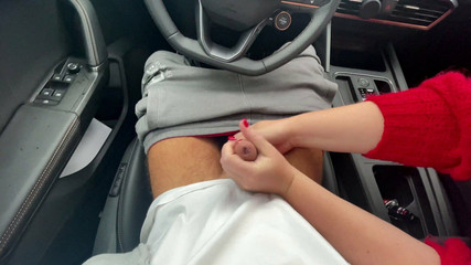 Sloppy Handjob in a Car in Supermarket Parking Lot